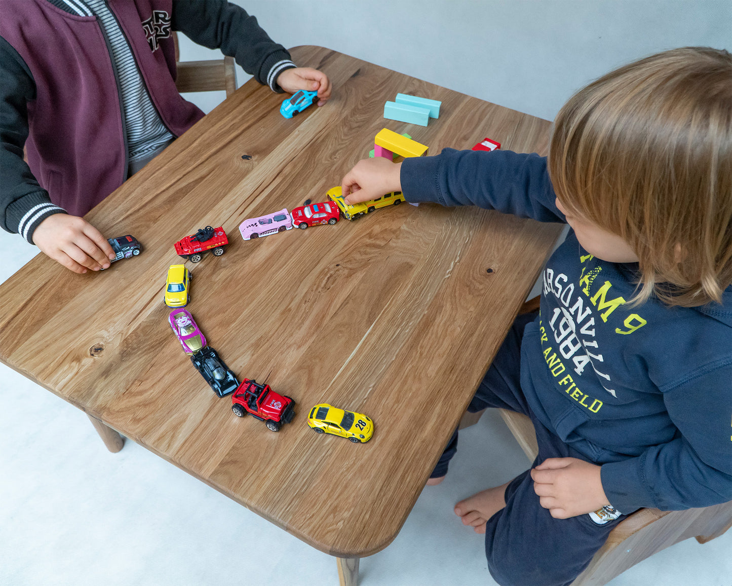 OAK Desk and Chair set for the smallest children with 3 or 4 chairs