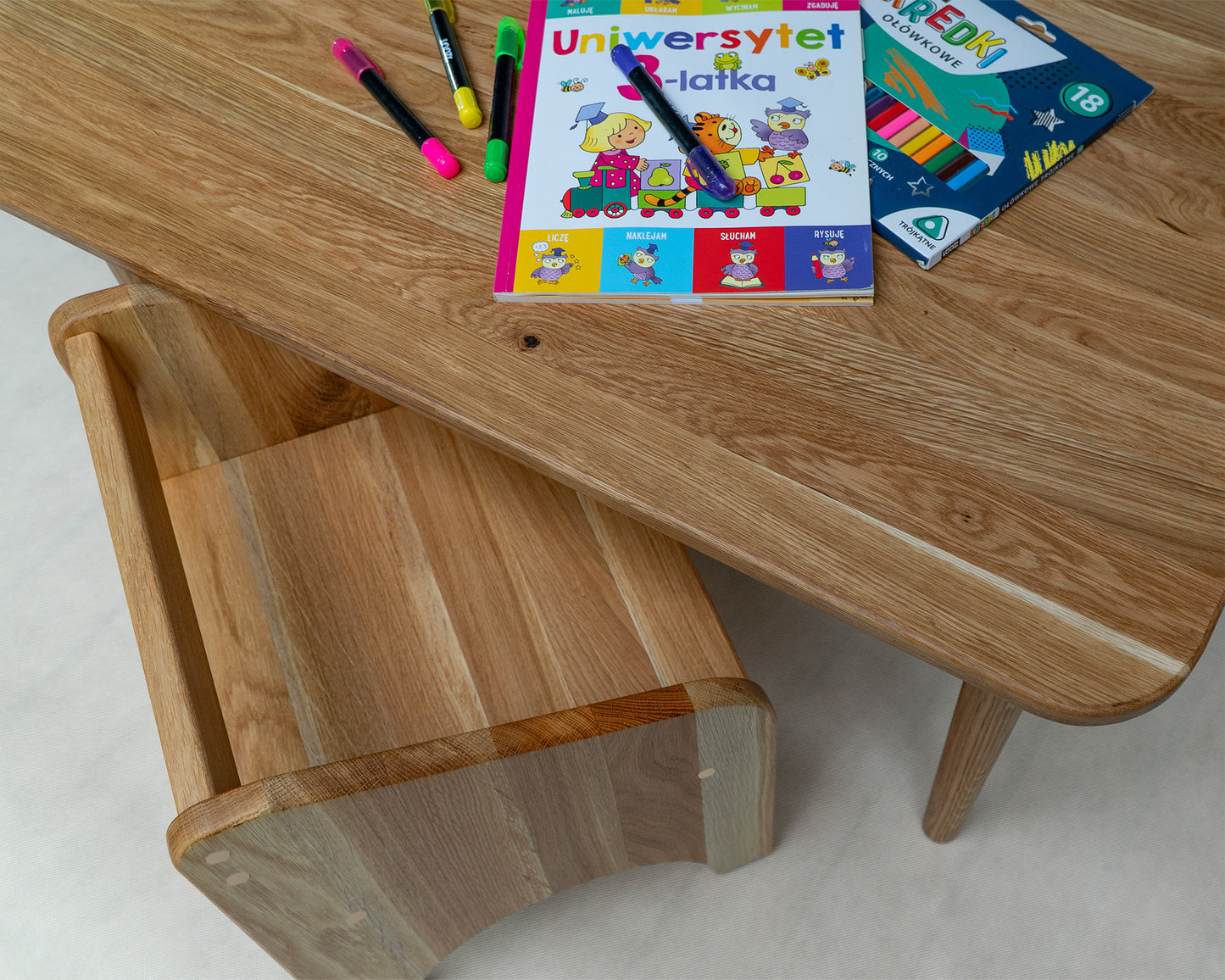 OAK Desk and Chair set for the smallest children with 1 or 2 chairs