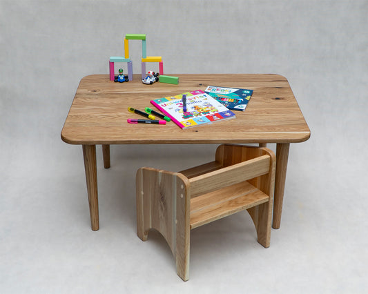 OAK Desk and Chair set for the smallest children with 1 or 2 chairs