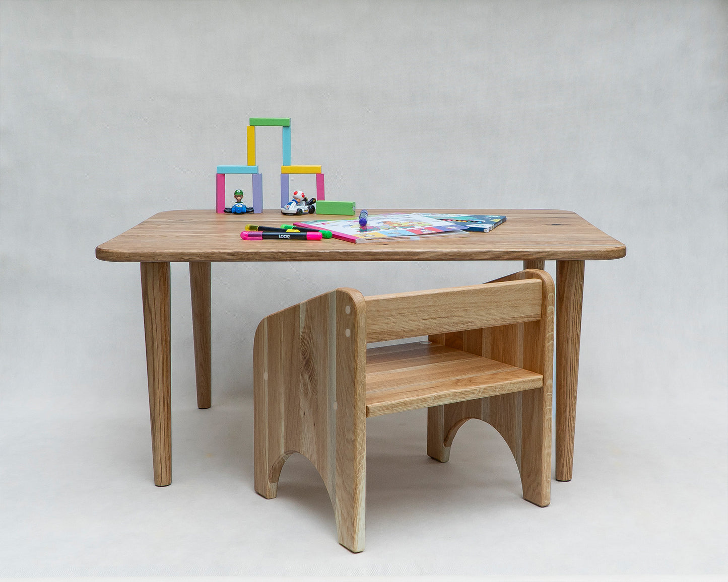 OAK Desk and Chair set for the smallest children with 1 or 2 chairs