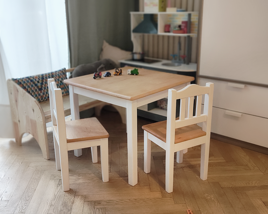 Childrens Wooden Table And Chair Set | WHITE and LACQUERED