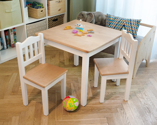 Childrens Wooden Table And Chair Set | WHITE and LACQUERED