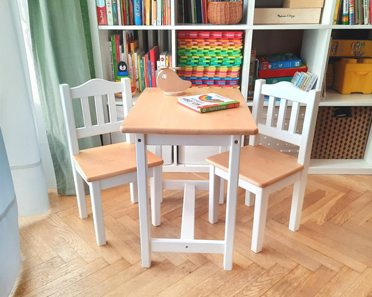 Ractangular table and chair set for child | WHITE & LACQUERED
