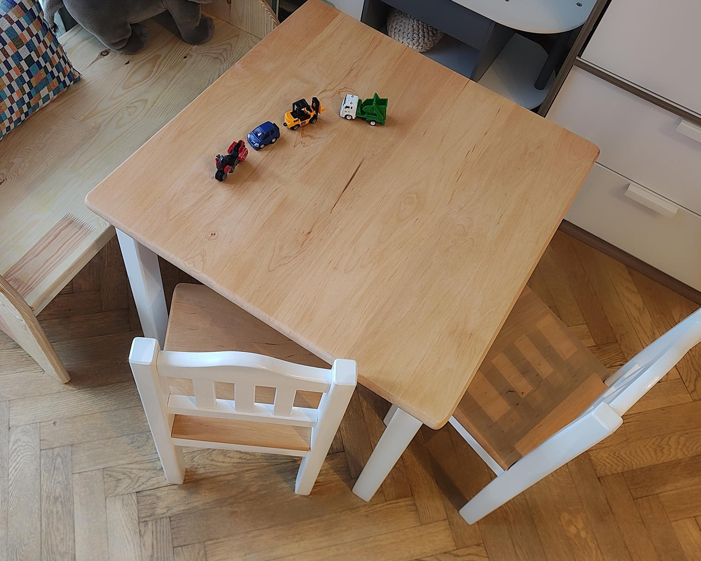 Childrens Wooden Table And Chair Set | WHITE and LACQUERED