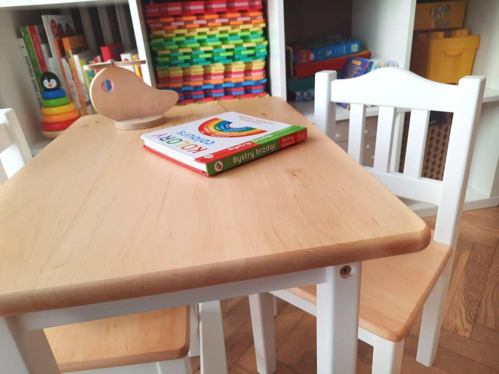 Ractangular table and chair set for child | WHITE & LACQUERED