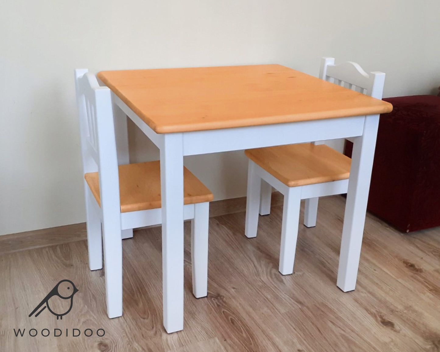 Childrens Wooden Table And Chair Set | WHITE and LACQUERED
