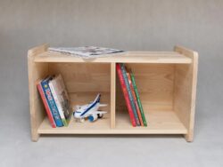 Wooden bench with shelf