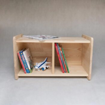 Wooden bench with shelf